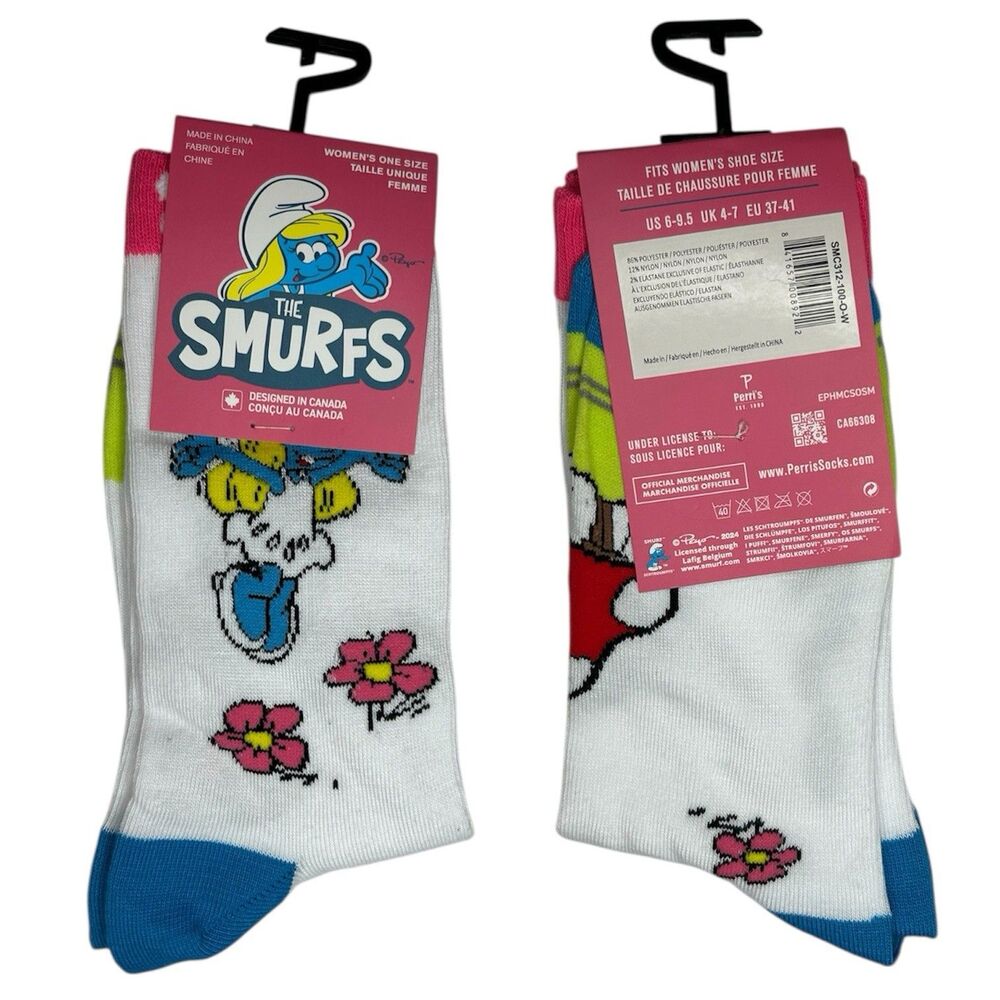 1x Smurf Novelty Crew Socks woman Set Size 6-9.5